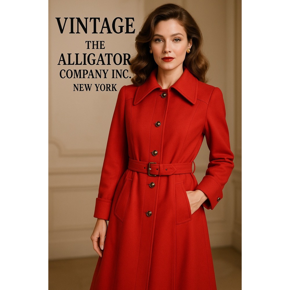 VTG Womens Sz 4 The Alligator Company New York Red Trench Coat Belted Christmas